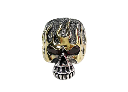 Two Tone Plated Skull Brown Color Stone Mens Ring